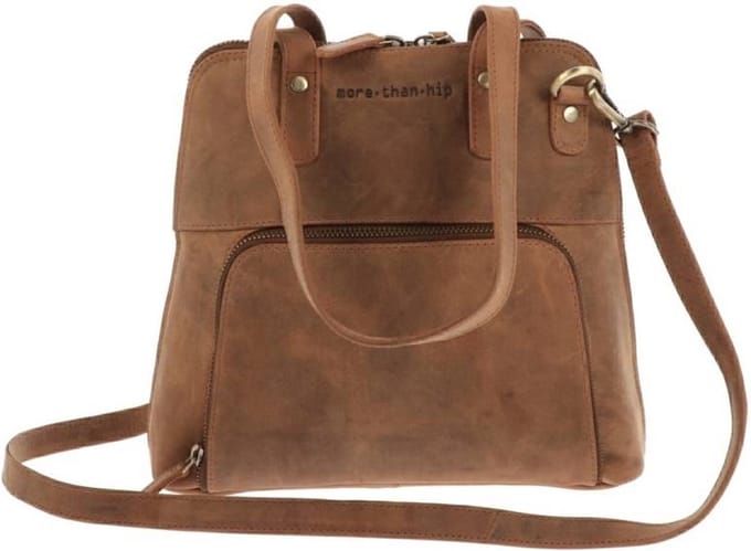 MoreThanHip - Retro handtas van mat bruin vintage ecoleer - Poppy - 29 x 25 x 9 cm