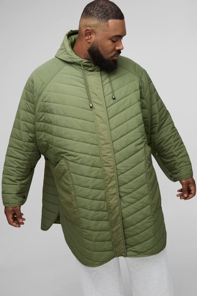 Plus Gewatteerde Popper Side Oversized Festival Mac | Khaki | Size 2XL