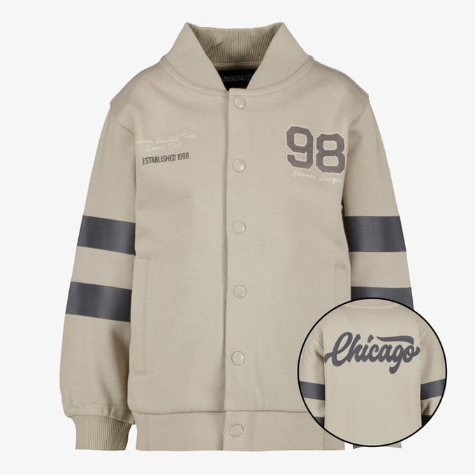Unsigned jongens baseball vest met backprint beige - Maat 92