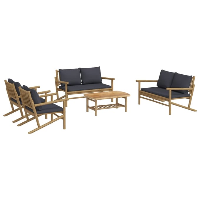 vidaXL - 5-delige - Loungeset - met - kussens - bamboe - donkergrijs