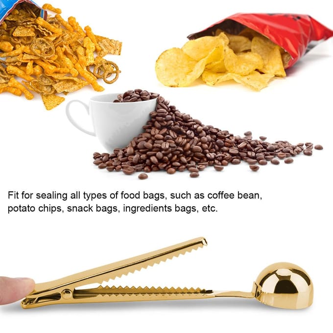 2-in-1 Multifunctionele Koffielepel Roestvrijstalen Schep met Sealing Klemclip beige
