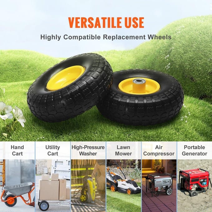 Roue Pneu Run-Flat PU Solide Pneu Tubeless Sans Crevaison 10  Lot de 2 400 lbs