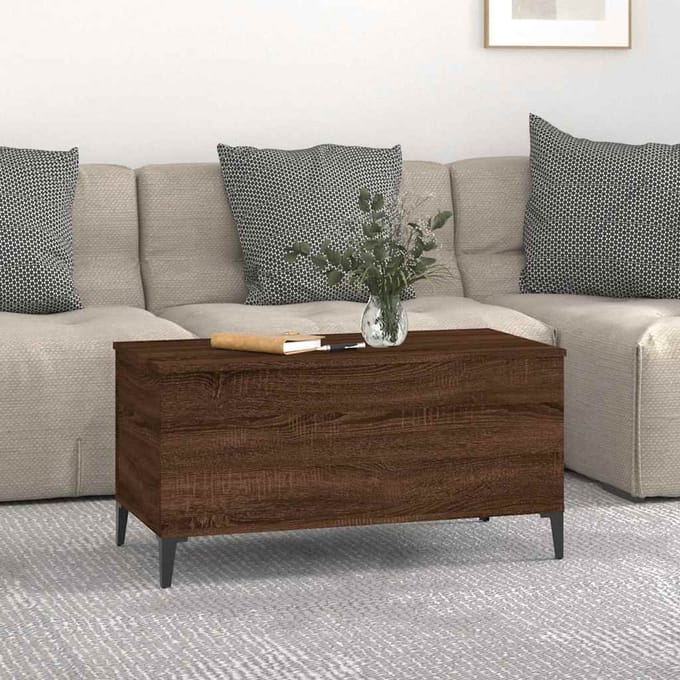 vidaXL - Salontafel - 90x44,5x45 - cm - bewerkt - hout - bruin - eikenkleur