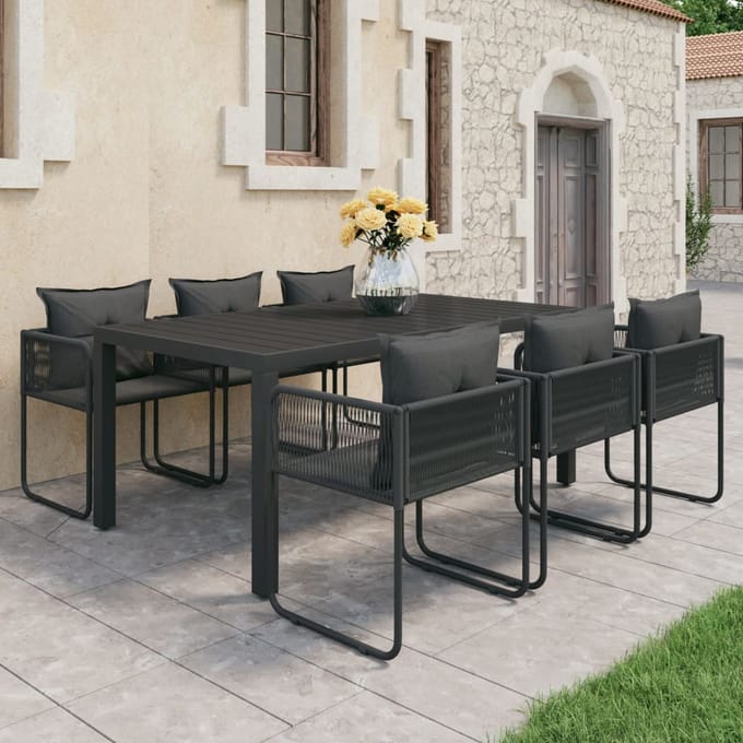 vidaXL - 7-delige - Tuinset - PVC-rattan - zwart