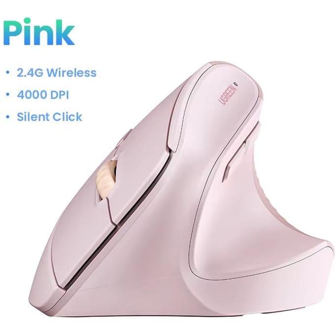 UGREEN Ergonomische Muis Draadloos Bluetooth Verticale Muis Verticale Greep Stereoscopische Muis Licht Geluid Kantoor Muis roze