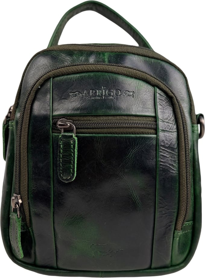 Groen compact leren schoudertas - Dames schoudertasje - Heren schoudertasje - Echt leer - Groen - Rundleer