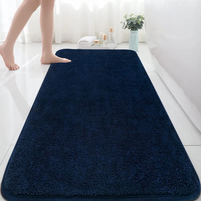 Marineblauwe badmat - microvezel - 1 stuk - 60 x 150 cm