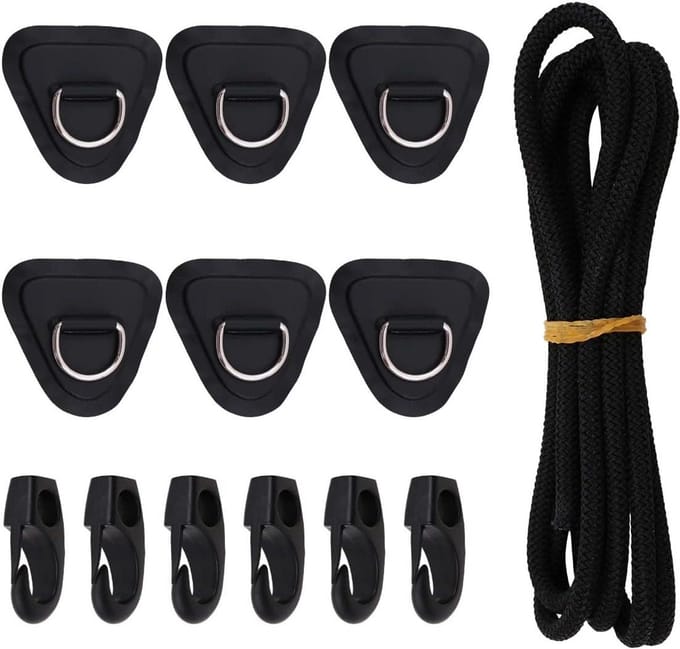 Rigging Kit - Bungee Set Dek - Watersport Uitrusting - Zes D-ringen - 2.5 meter koord - Zwart
