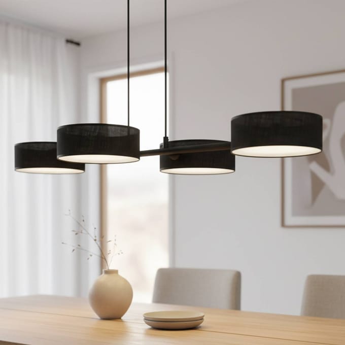 EMIBIG LIGHTING Hanglamp Drumz 4, zwart, stof/staal, lengte 80 cm, E14