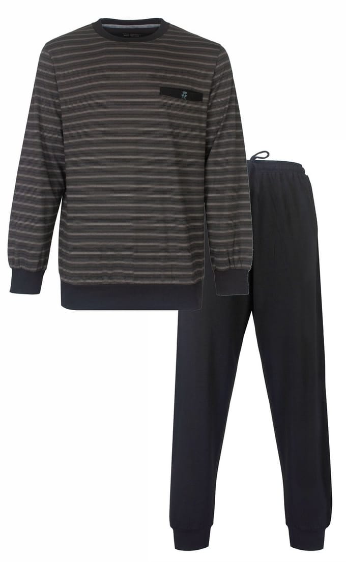 Paul Hopkins Heren Pyjama - Gestreept Dessin - Ronde Hals - Grijs - Maat S