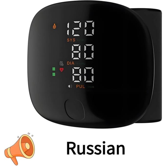 Nouveau tensiomètre à poignet intelligent tactile à LED, tensiomètre à domicile, tensiomètre médical à voix anglaise, tensiomètre numérique, tonomètre de santé Russian black
