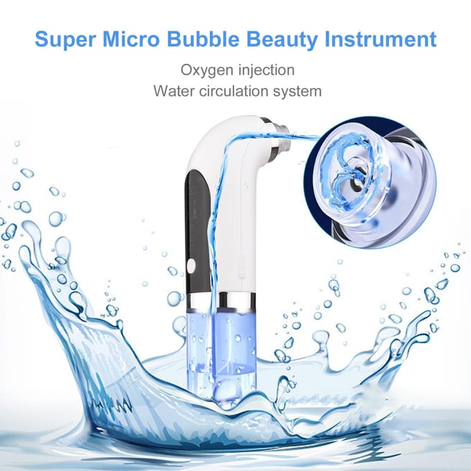 Protable Super Micro Bubble Beauty Instrument Elektrische Gezichtsreiniger Watercyclus Mee-eterverwijderaar wit