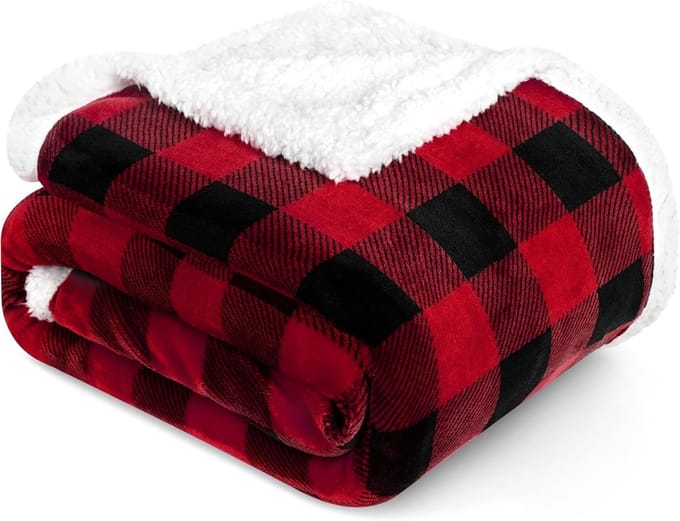 Warm Sherpa Fleece Plaid Deken Zwart Rood voor Sofa Bed