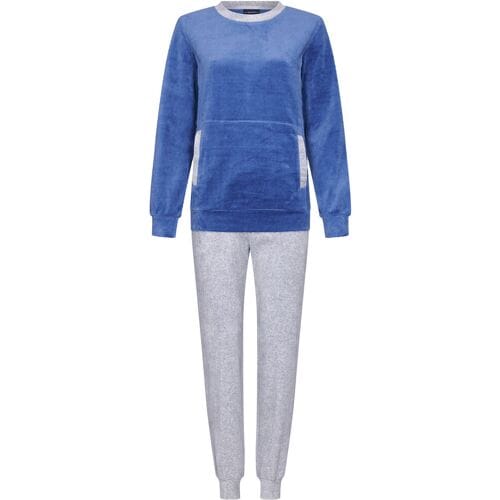 Pastunette Pyjama Set - Nightflowers - Blauw / Grijs - Velours - Maat 50
