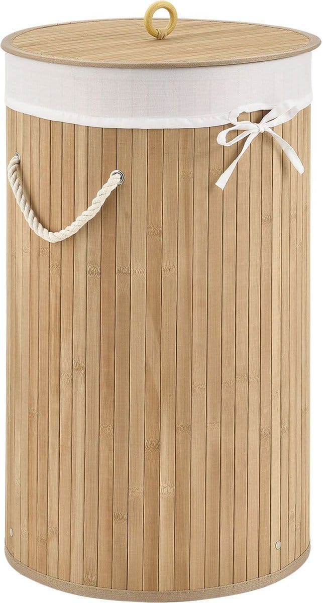Bamboe Wasmand Curly - 55 Liter - Natuurkleur - Incl. Waszak & Deksel