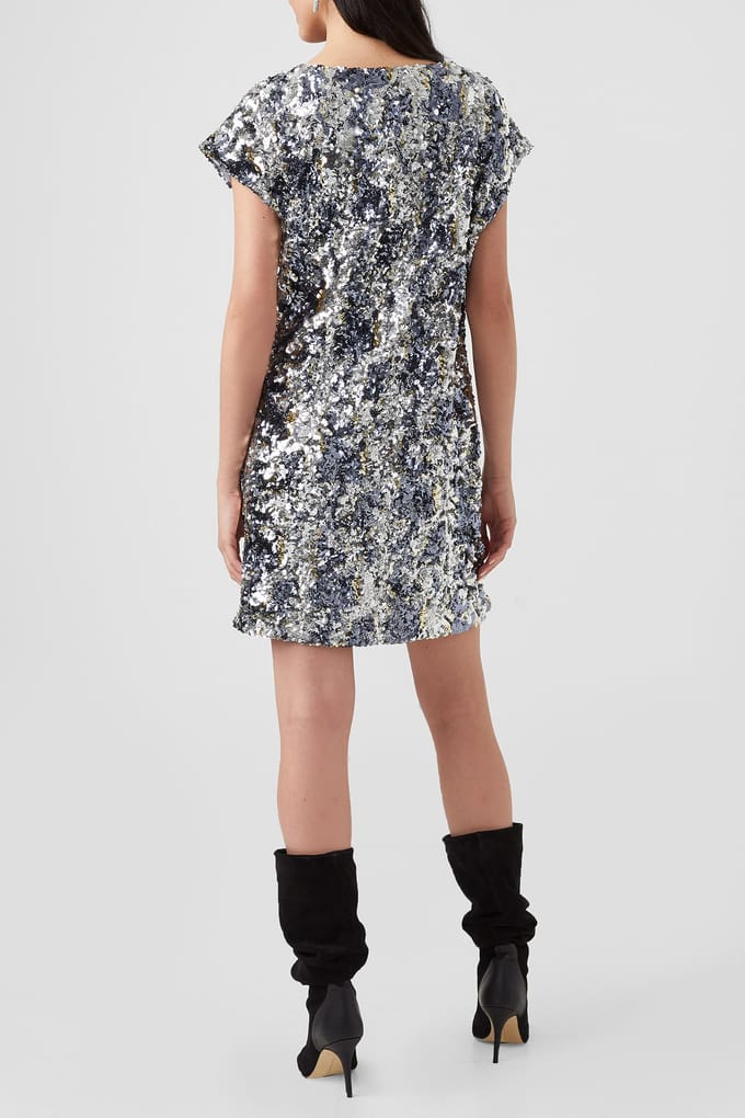 French Connection Bilaz Camo Sequin Dress Silver Maat: S | Mini Jurken Outlet | Dames | Zilver