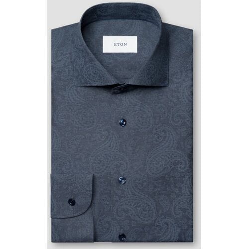 Eton Overhemd Subtle Tone-on-Tone Paisley Pattern Fine Twill Navy / male