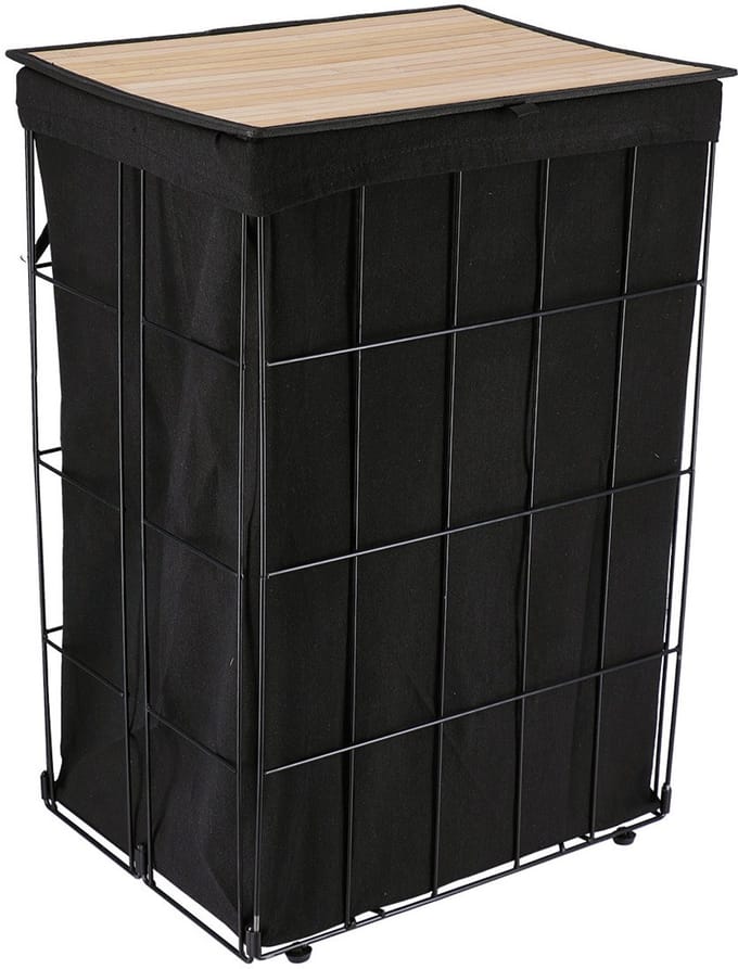 Tendance Wasmand met deksel Bamboe - zwart - metaal- 60 liter - 40 x 30 x 60 cm