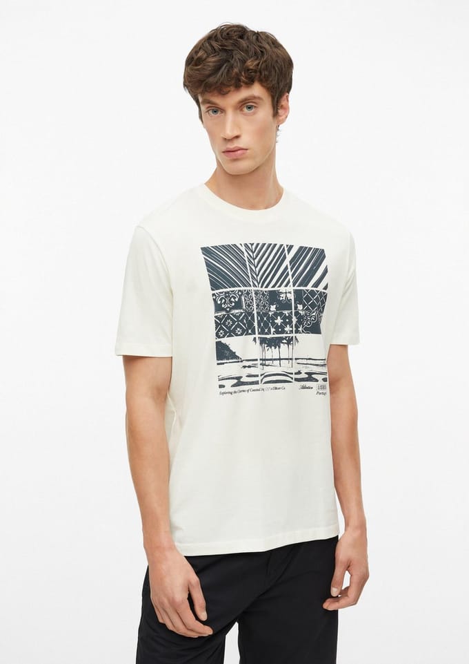 Zachte katoenen T-shirt met frontprint en geribbelde rand s.Oliver