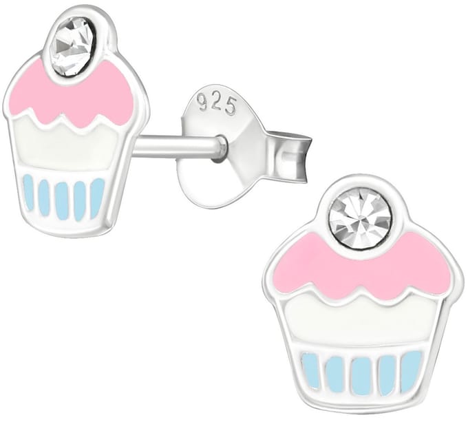Joy|S - Zilveren cupcake oorbellen - pastel - 7 x 9 mm