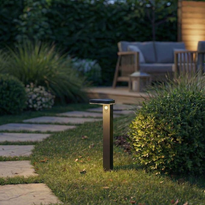 PRIOS LED tuinpadverlichting Tarlson, hoekig, antraciet, sensor