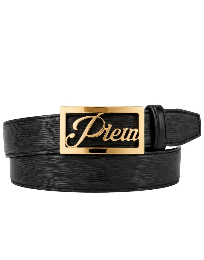Plein Signature Log Leather Belt