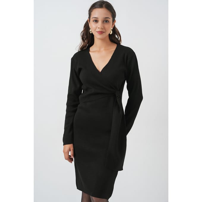 Bodycon Midi Jurk met V-hals en Striksluiting