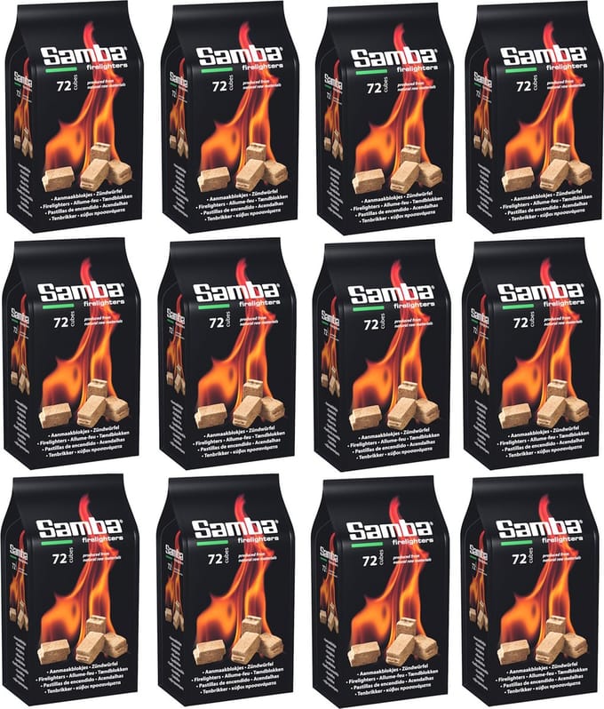 Samba Omdoos Aanmaakblokjes - 12x72 Stuks voor BBQ & Openhaard