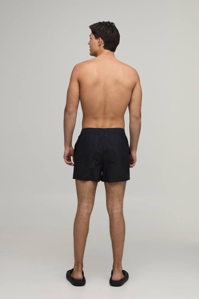 Side Stripe Panelled Applique Short Length Swim Short | Black | Size Medium