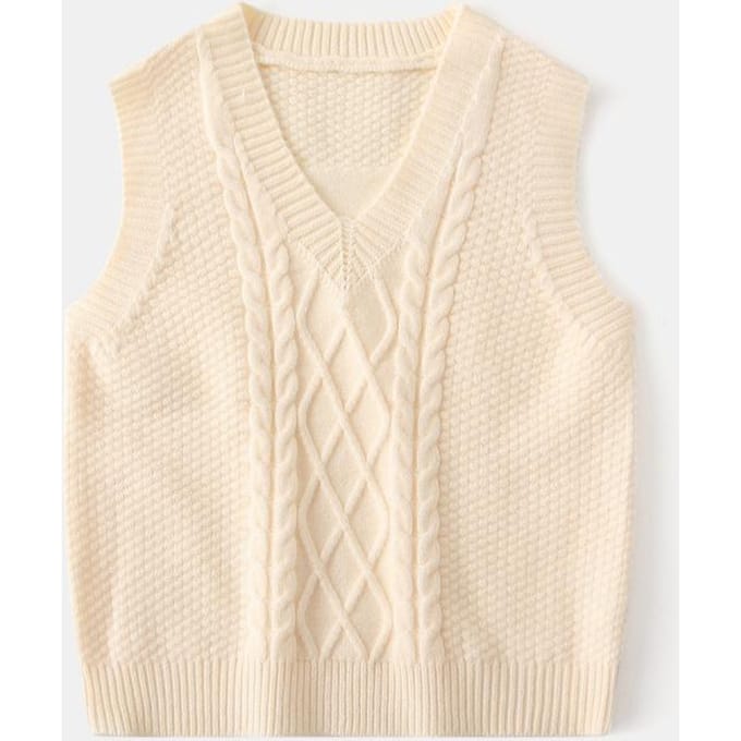 Pull pour enfants, Gilet pull jacquard uni à col en V pour garçons, Pull sans manches 110 white