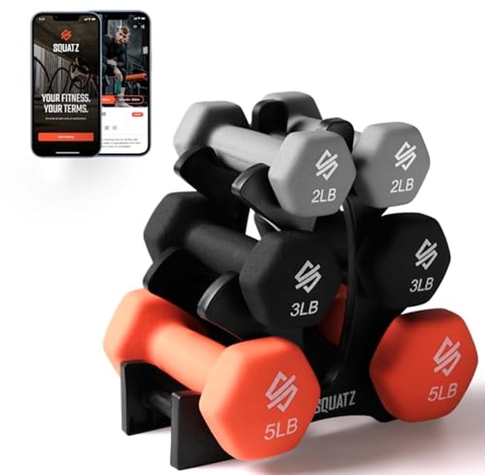Haltergewichten Set met Standaard - Neopreen Gecoate Gewichten voor Training en Fitness - Antislip Zeskant Vormen
