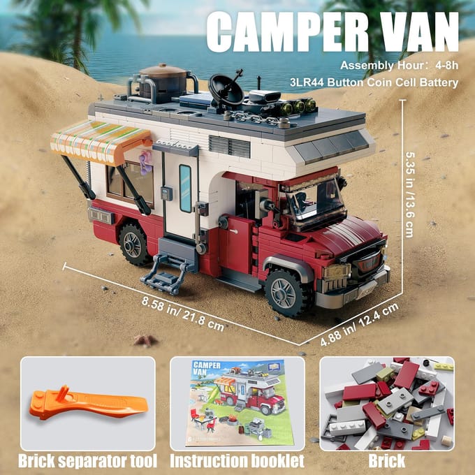 924 STUKS Camperbus Bouwstenen Set Assemblage Puzzel Stenen LED Verlichting Bureaublad Decoratie Cadeaus gray