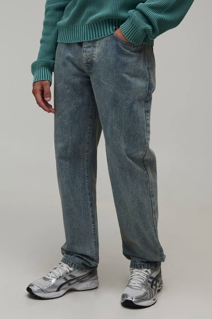 Essential Straight Leg Rigid Washed Jeans | Stonewash | Size 44R