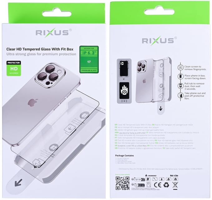 Rixus Clear HD Tempered Glass With Fit Box For Apple iPhone 17