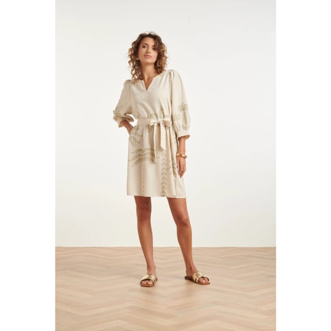 Smashed Lemon Linnen-look jurk met geborduurde palmbomen |