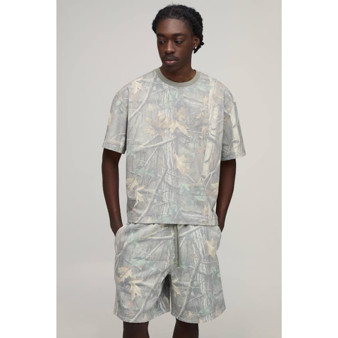 Forest Camo Oversized Boxy T-shirt & Baggy Short Set | Size Medium