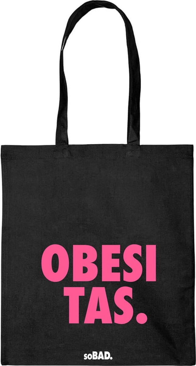 Draagtas Obesitas - fluor roze - katoenen tas - soBAD. - met leuke grappige tekst