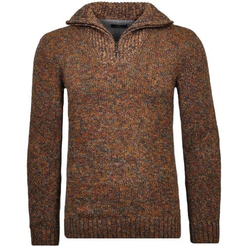 Ragman Trui Troyer Zip Cotton Knit Pullover Elbow Patches Groen-Beige / male