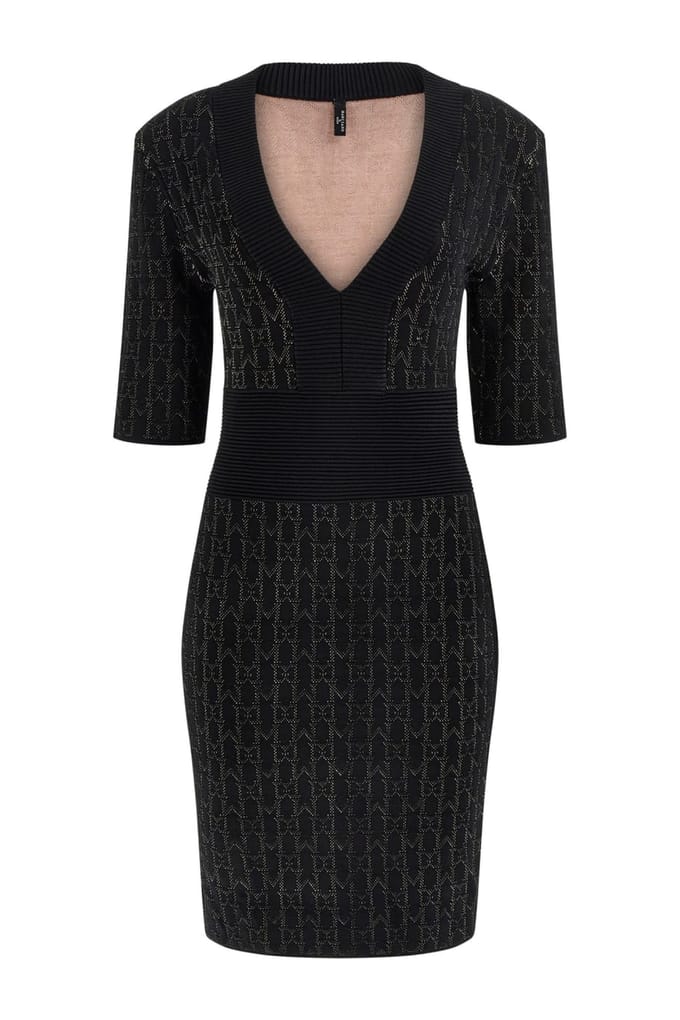 GUESS Billie Monog V Neck Small Monogram Black Taglia: 48 | Abiti Mini Outlet | Donna | Nero