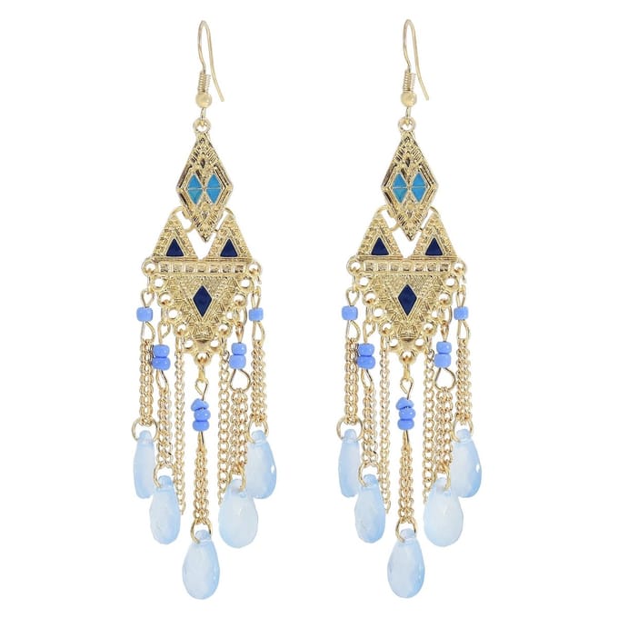 Fako Bijoux® - Oorbellen - Bohemian - Boho Drops - Goudkleurig - Lichtblauw