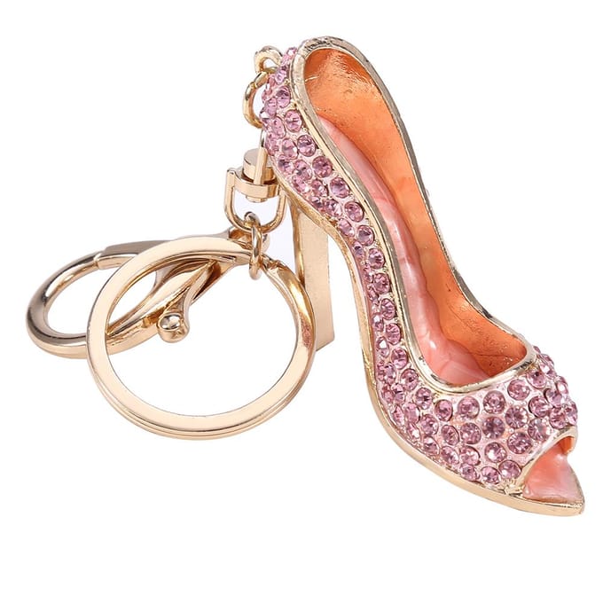 Sleutelhangerhouder Ring Sleutelhanger Creatieve Legering Strass Hoge Hak Sleutelhanger Roze roze