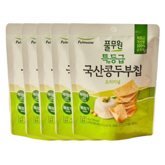 Pulmuone Premium Tofuchip Originele Knapperige Hartige Snack 40g x 5 Pak beige