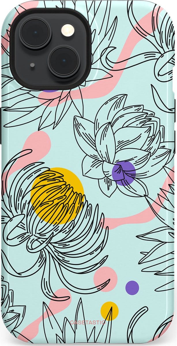 Casetastic hoesje geschikt voor Apple iPhone 15 - MagSafe - Dubbellaagse bescherming - Wildschets - Fashion Case - Zilver Wit Saliegroen Lichtroze