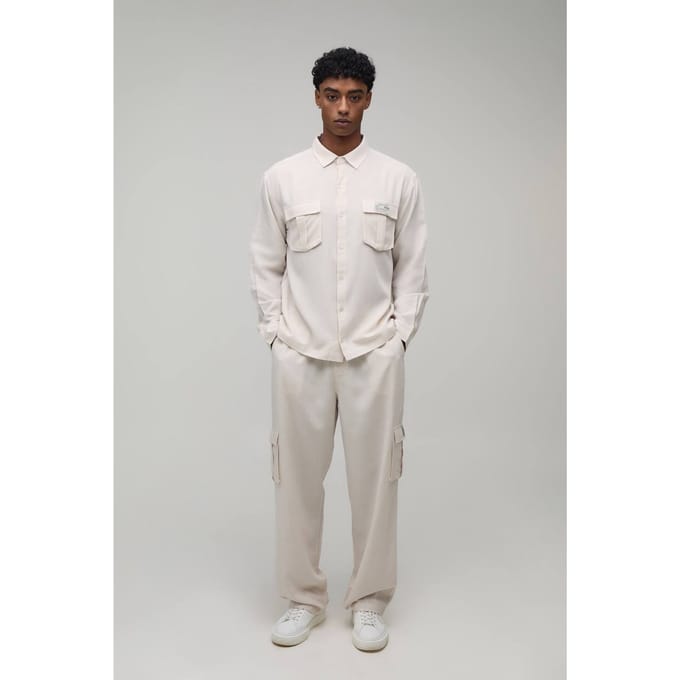Linnen Regular Cargo Overhemd & Relaxed Broek Set | Natural | Size Medium
