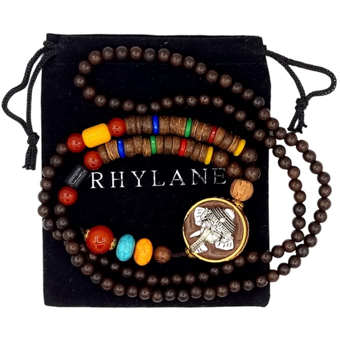 Rhylane - Boho Mala Ketting Met Olifant Hanger – Hout & Steen -Bruin - 80 cm