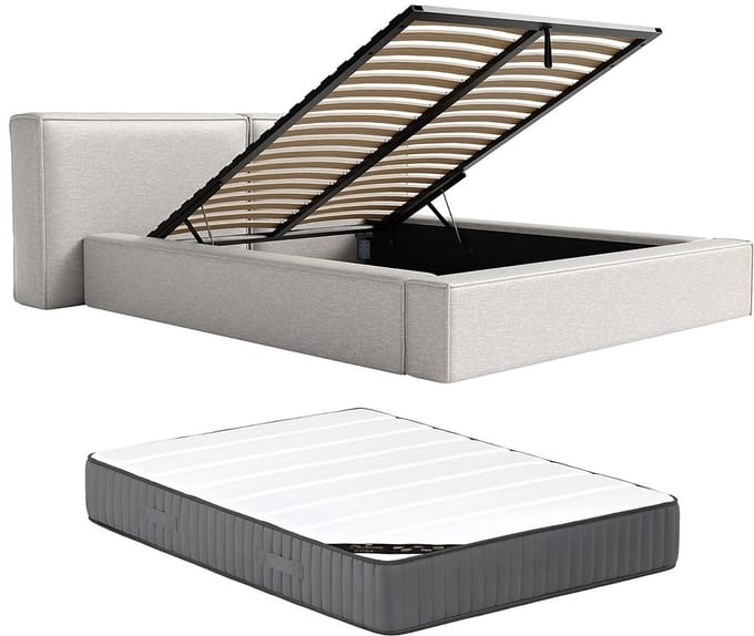 Vente-unique Bed met opbergruimte stof lichtgrijs 140 x 190 cm