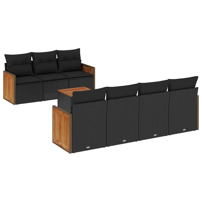 vidaXL - 8-delige - Loungeset - met - kussens - poly - rattan - zwart