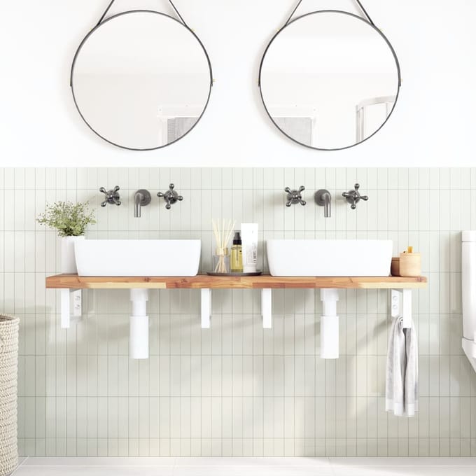 vidaXL - Badkamer - wandschap - staal - en - massief - acaciahout