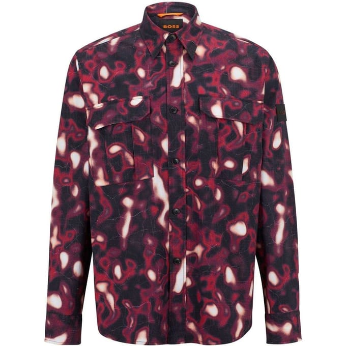 Boss Heren Abstract Shirt Met Lange Mouwen (Medium Roze)