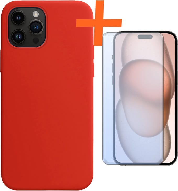 Hoes - Met Screenprotector - Geschikt voor Apple iPhone 15 Pro Max - Sterk & Shockproof - Back Cover - Siliconen Case - Telefoon Hoes - Rood